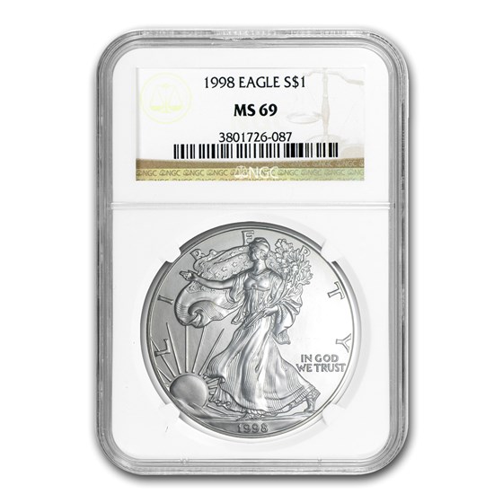 1998 Silver American Eagle MS-69 NGC 1998 Silver American Eagle MS-69 NGC